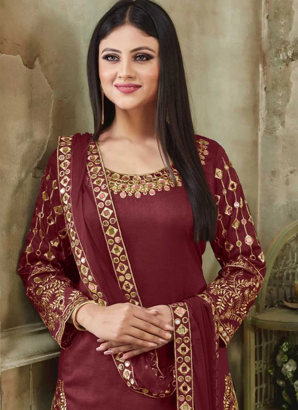 Purple Punjabi Suit In Thread Embroidery 6035SL04